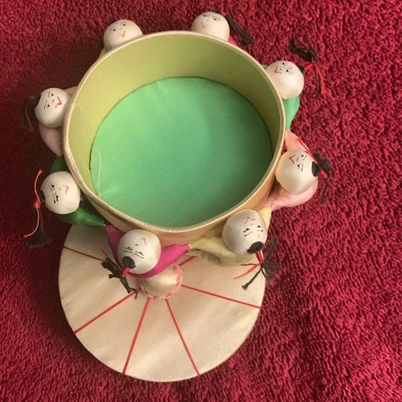 Vintage Chinese Asian Silk Sewing Accessory Container Box